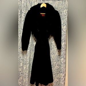 Vintage Yves St. Laurent Black Fur-lined, Fur collar ladies trench coat.